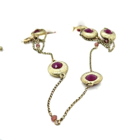 Long Ruby Color Stones Necklace - Picture 1 of 5